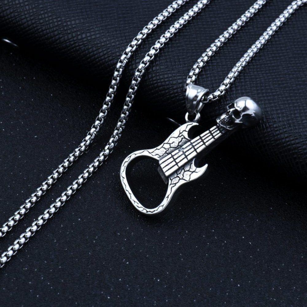 ππ΅MUSIC LOVER GUITAR SILVER COLOR NECKLACE - GIFT FOR LOVED ONES, N90201P102 - Picture 4 of 9